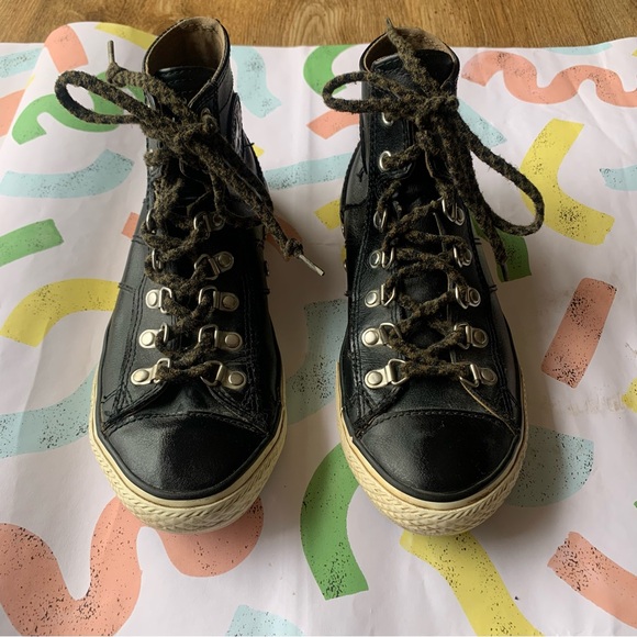 Converse Black Leather Hightop Hiking Punk Sneakers - Picture 3 of 8